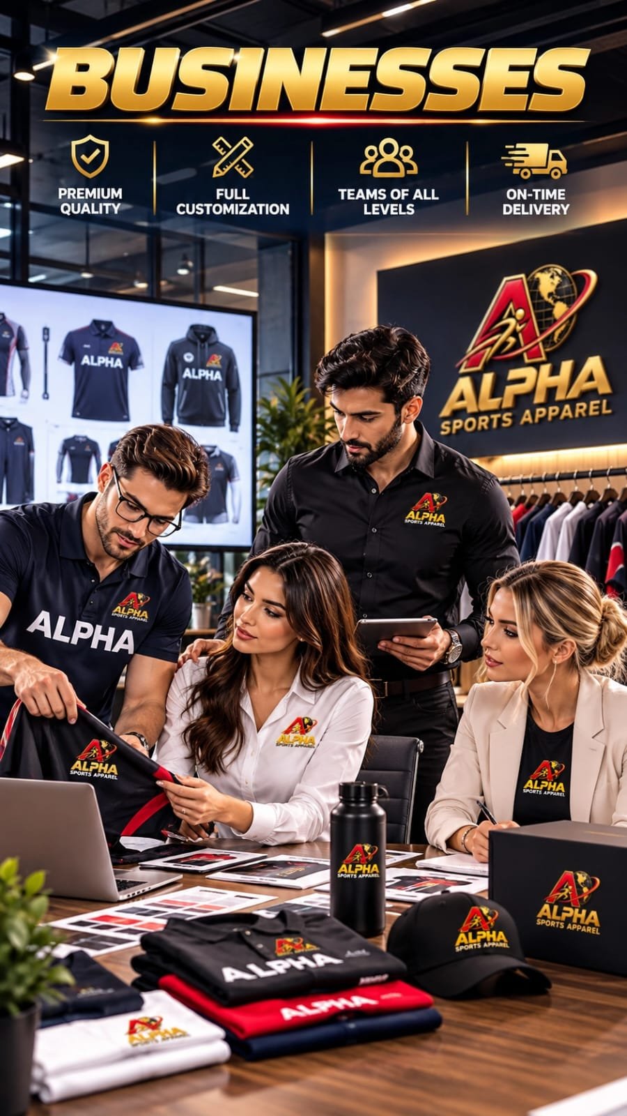 Custom corporate apparel and branded products for businesses by Alpha Sports Apparel